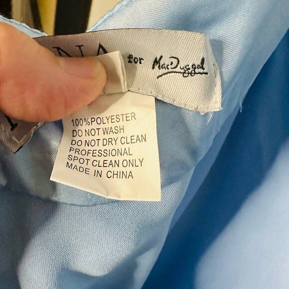 Ieena Mac Duggal Satin Strappy- Back High Slit Powder Blue Lace Up Back Gown 8 - Picture 13 of 14